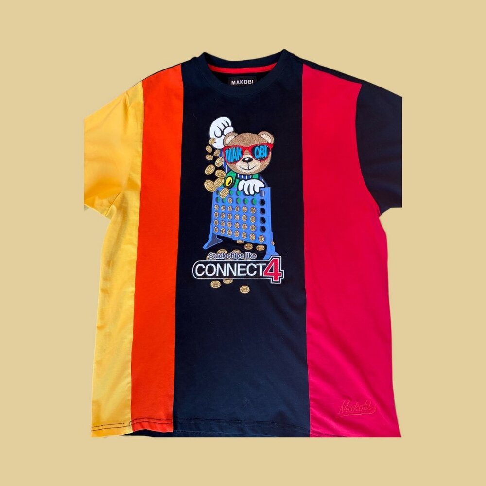 Makobi Bear Connect 4 Graphic Streetwear Multicolor T-Shirt Men’s L